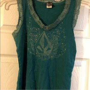 teal volcom lacey ribbed tank